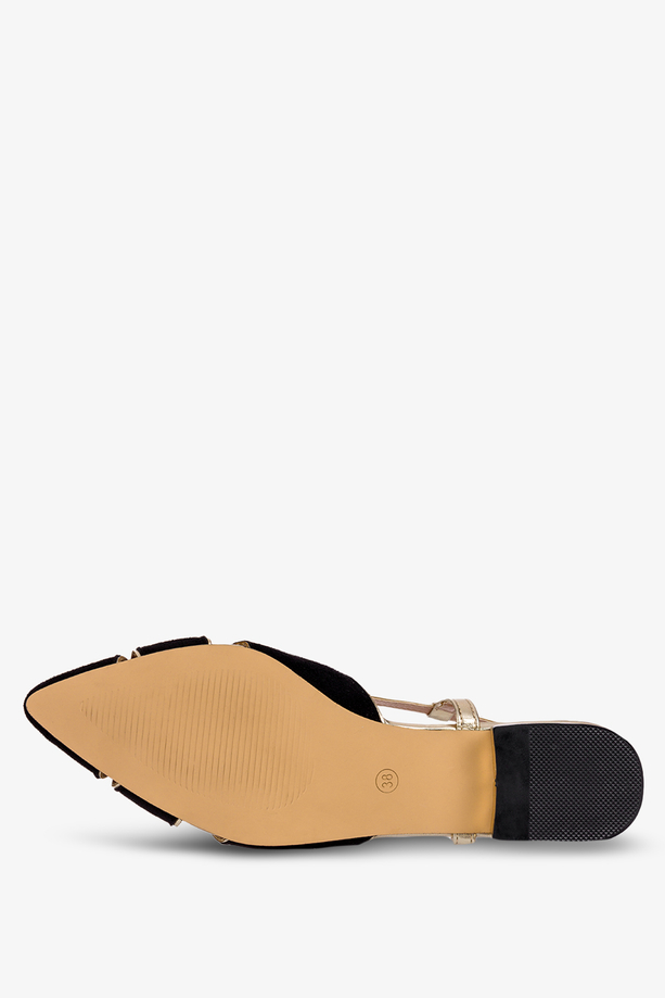 Czarne baleriny Casu z odkrytą piętą skórzana wkładka D21X9/B