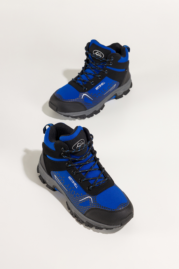 Niebieskie buty trekkingowe damskie z czarnymi dodatkami sznurowane softshell Casu Y7997-4