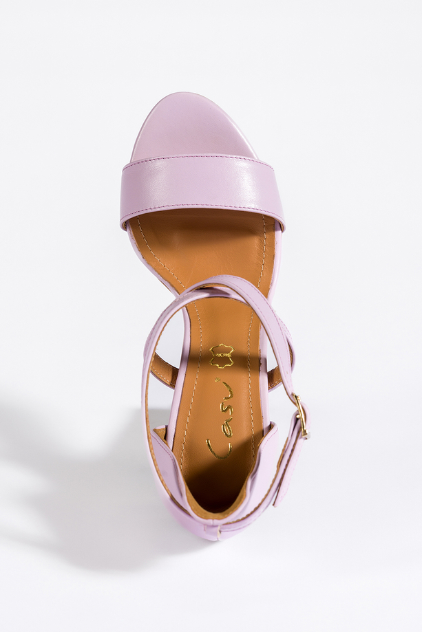 Wrzosowe sandały skórzane damskie szpilki z zakrytą piętą paski na krzyż PRODUKT POLSKI Casu 2628-834