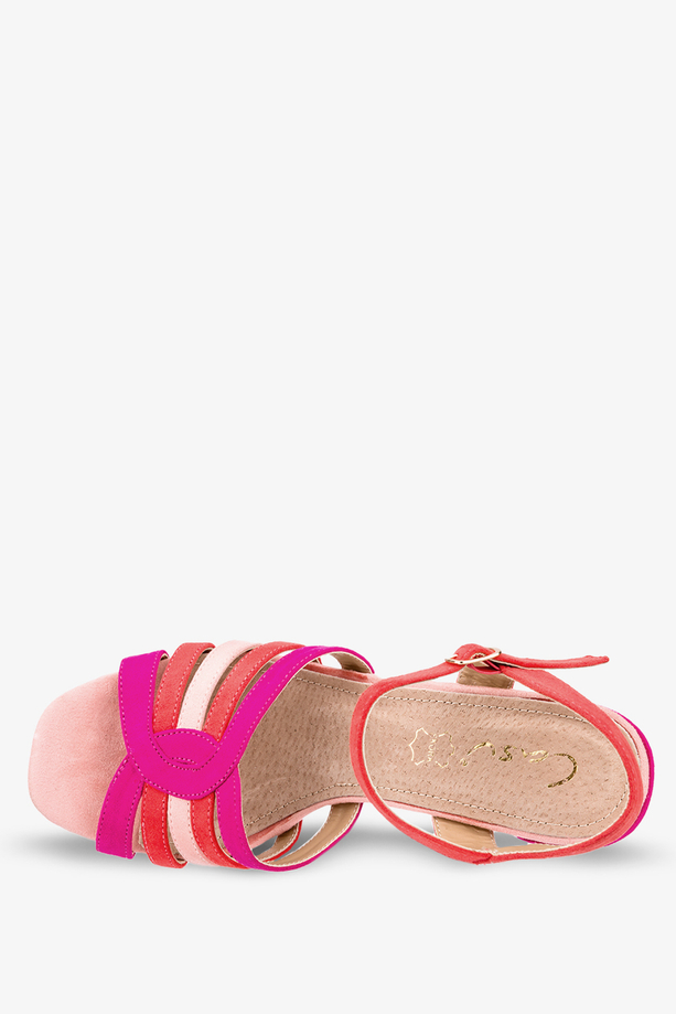 Różowe sandały na słupku ze skórzaną wkładką Casu ER22X16-P