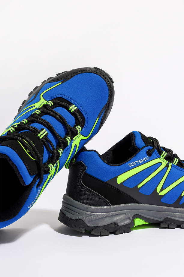 Niebieskie buty trekkingowe damskie z seledynowymi dodatkami sznurowane softshell Casu B2111-3