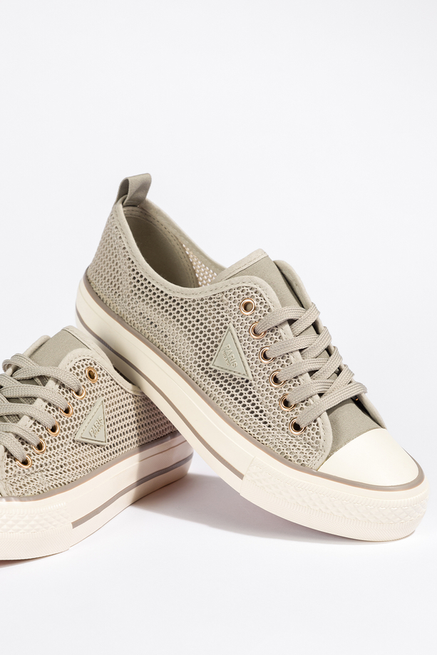 Szare trampki damskie ażurowe sneakersy na platformie sznurowane ozdoba na cholewce Carla QY838-13