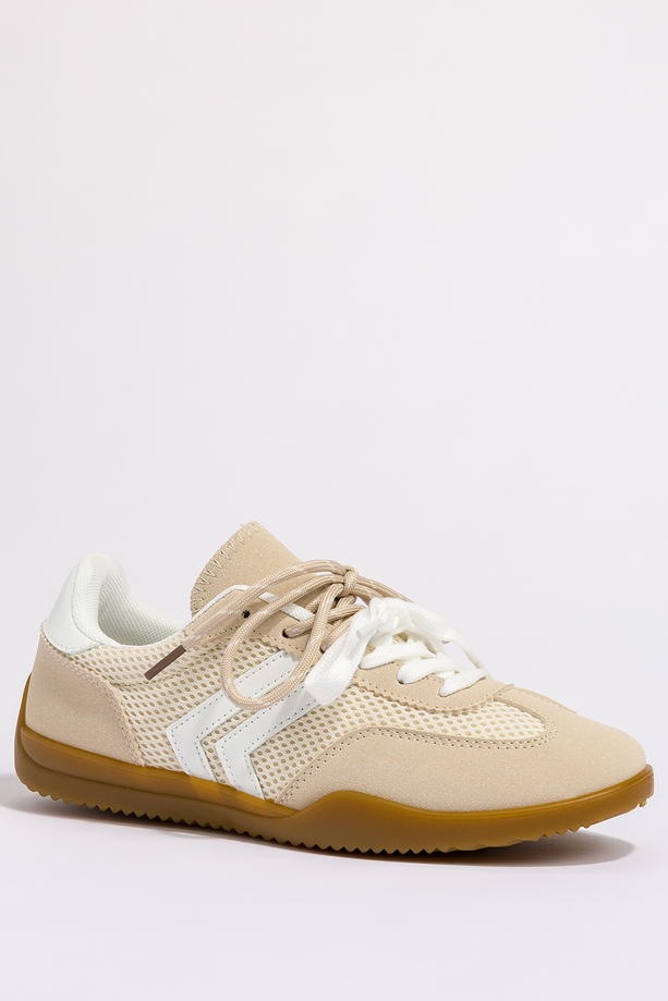 Beżowe sneakersy damskie buty sportowe na płaskiej elastycznej podeszwie podwójne sznurówki Casu C2050-3