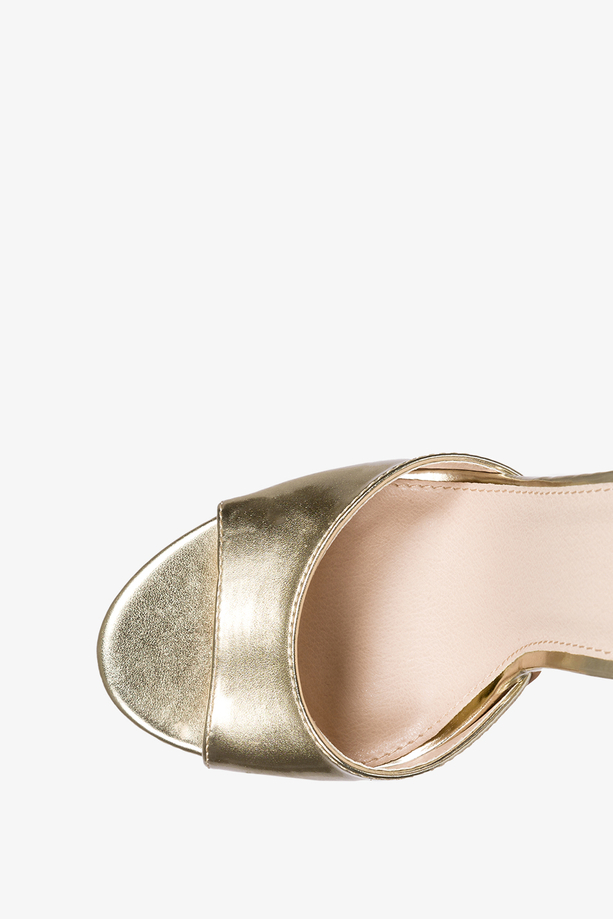 Złote sandały szpilki błyszczące z zakrytą piętą pasek wokół kostki Casu D22X12-G