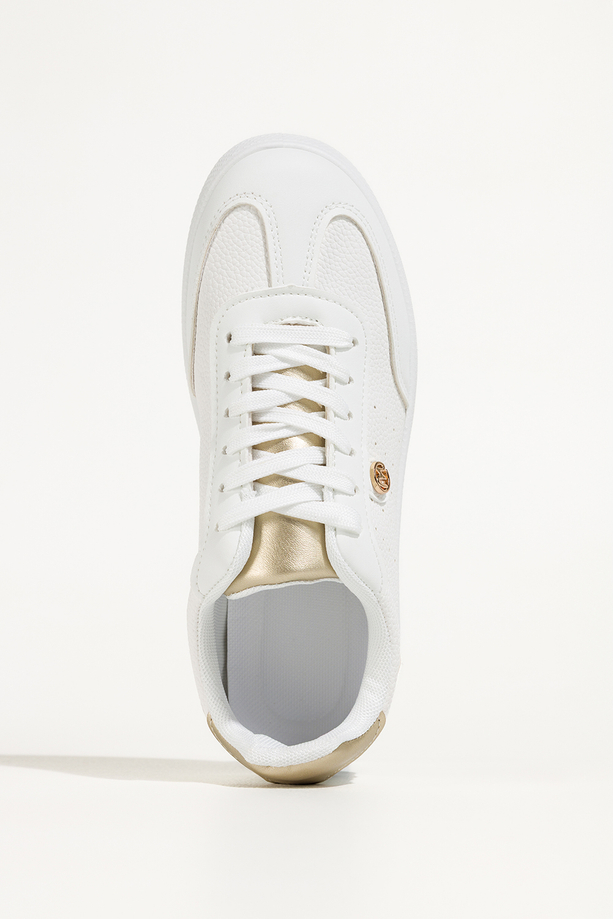 Białe sneakersy damskie buty sportowe z ozdobą złote wstawki sznurowane Casu DXU-39