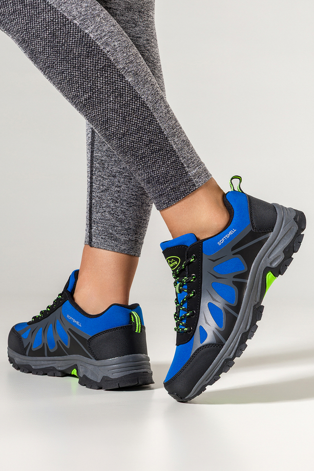 Niebieskie buty trekkingowe damskie z czarnymi dodatkami sznurowane softshell Casu B2110-3