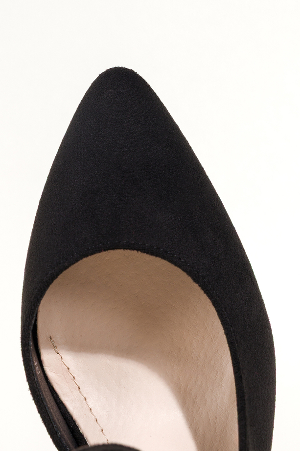 Czarne czółenka Sergio Leone na słupku z odkrytą piętą skórzana wkładka HP553