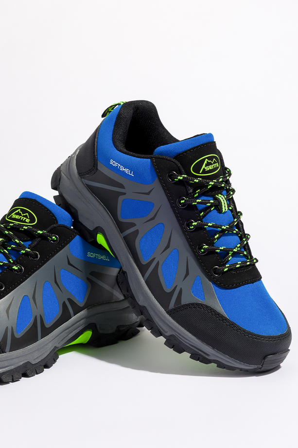 Niebieskie buty trekkingowe damskie z czarnymi dodatkami sznurowane softshell Casu B2110-3