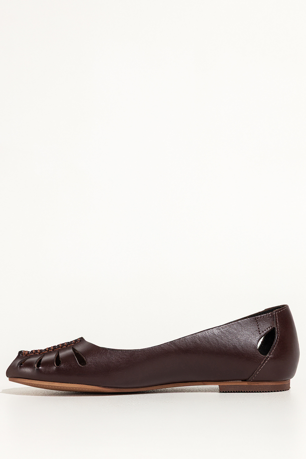 Czekoladowe baleriny skórzane damskie ażurowe z odkrytymi palcami PRODUKT POLSKI Casu 89990