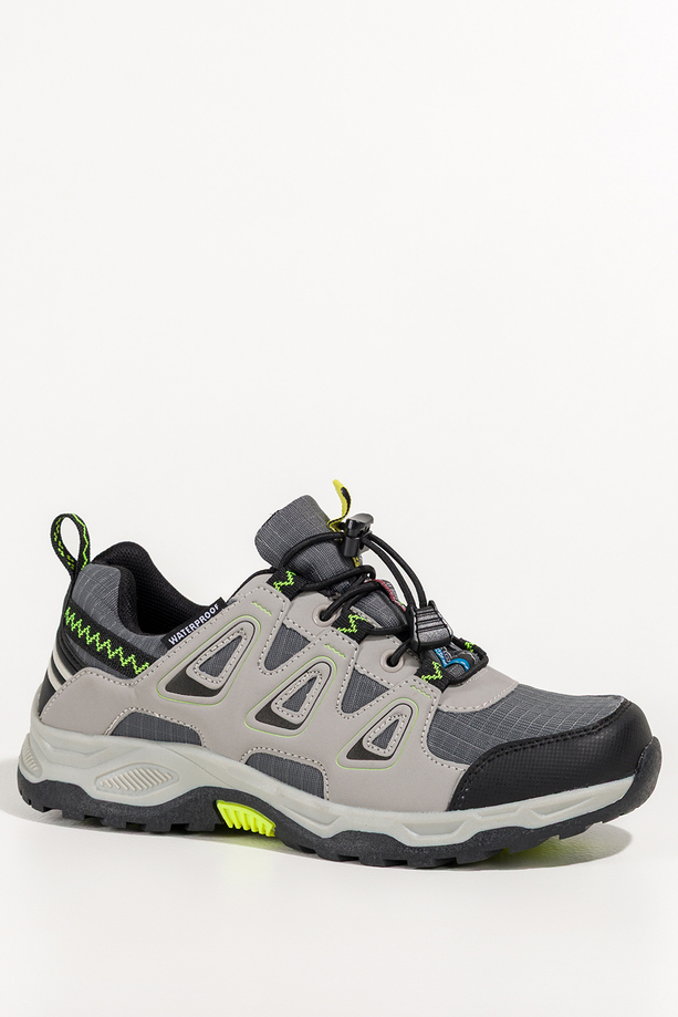 Szare buty sportowe trekkingowe damskie na bieżnikowanej podeszwie z regulowaną elastyczną sznurówką Casu RS-2503-7W 