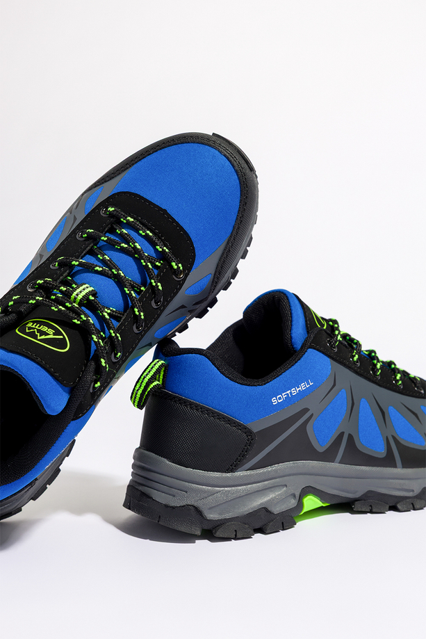Niebieskie buty trekkingowe damskie z czarnymi dodatkami sznurowane softshell Casu B2110-3