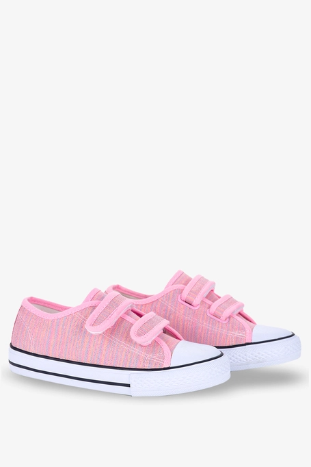 Różowe trampki błyszczące na rzepy Casu 18-10-21-P