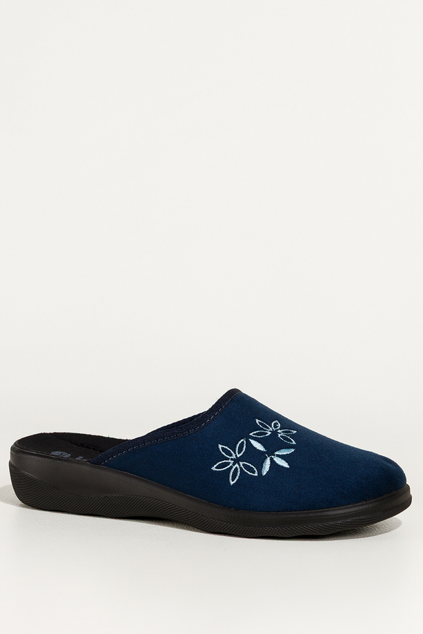 Granatowe kapcie damskie Inblu obuwie domowe z haftowanymi kwiatami XF99994S