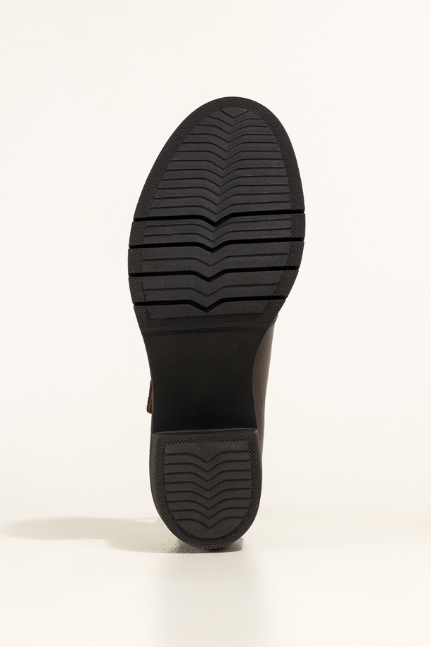 Czekoladowe czółenka skórzane damskie Mary Jane z paskiem szeroki obcas klocek PRODUKT POLSKI Casu 390