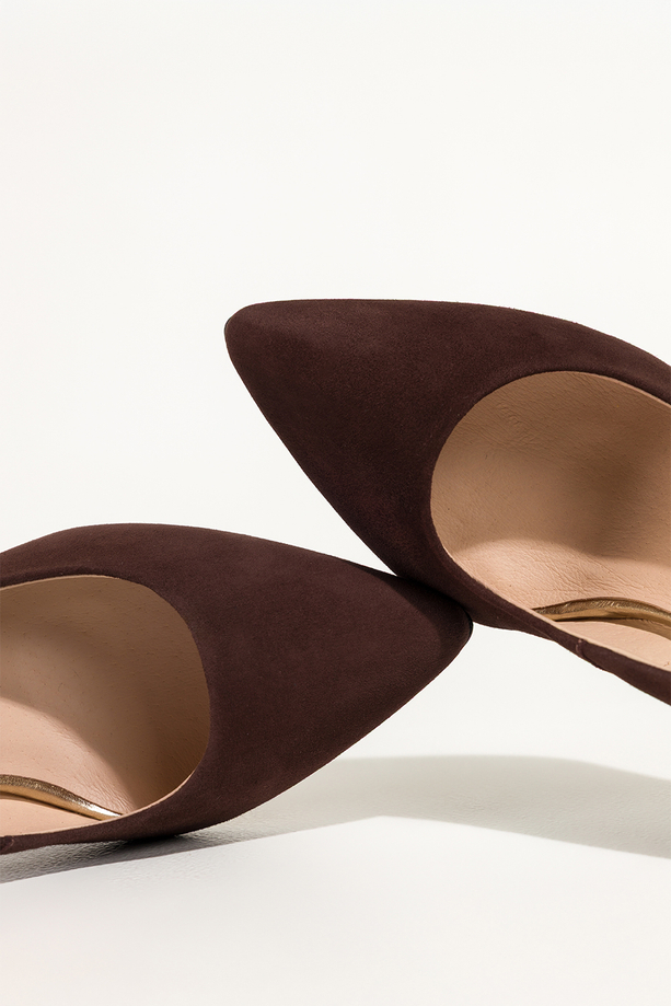 Czekoladowe czółenka skórzane damskie na słupku PRODUKT POLSKI Casu 6986-648