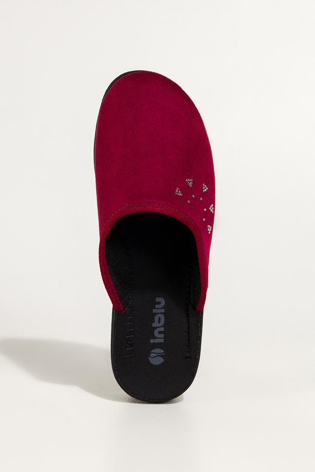 Bordowe kapcie damskie Inblu obuwie domowe z cyrkoniami XF99990S