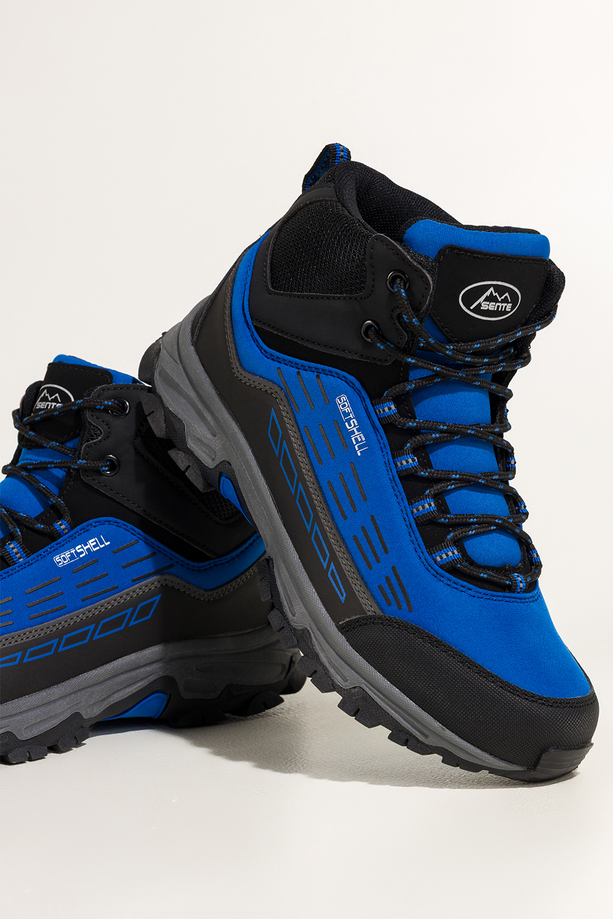 Niebieskie buty trekkingowe damskie z czarnymi dodatkami sznurowane softshell Casu Y7994-4