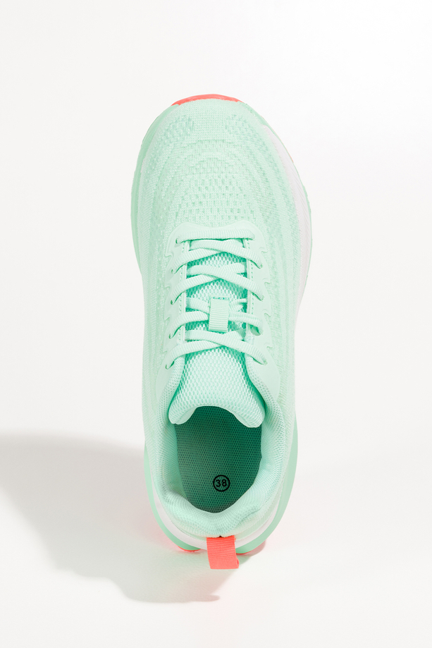 Zielone sneakersy damskie buty sportowe do biegania zielona platforma pomarańczowe wstawki sznurowane Casu 9032-3