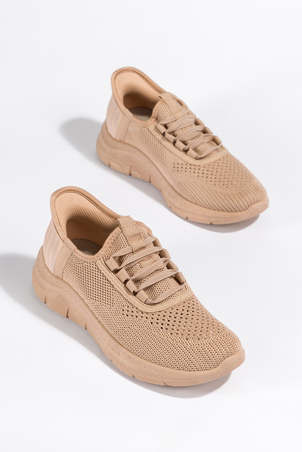 Beżowe buty sportowe damskie sneakersy z perforacją sznurowane Casu PDJ269-63