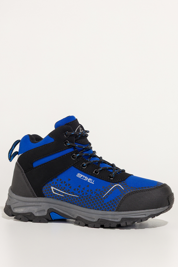 Niebieskie buty trekkingowe damskie z czarnymi dodatkami sznurowane softshell Casu Y7997-4