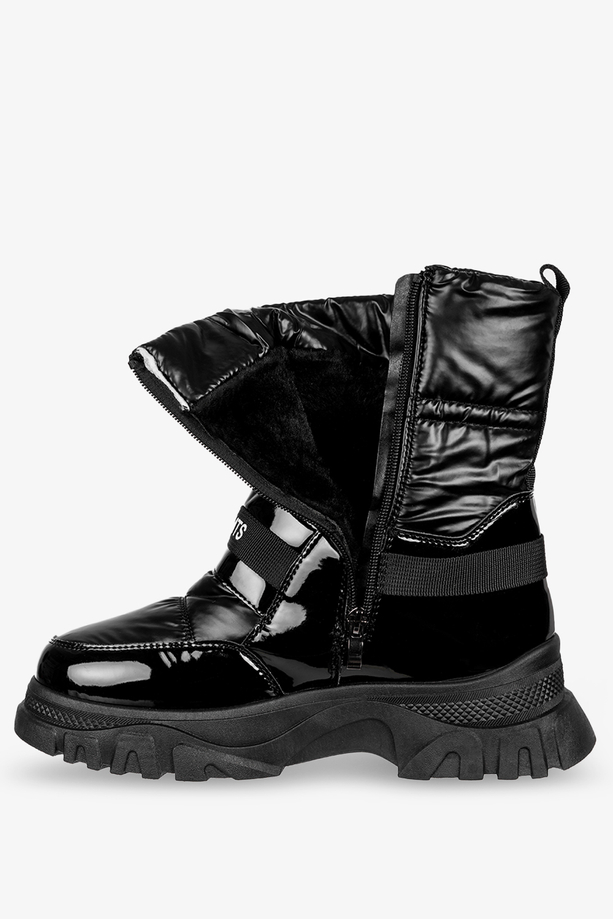 Czarne botki śniegowce z ozdobną klamerką Casu HY822