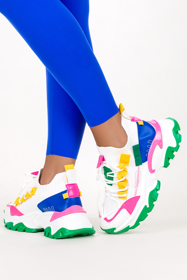 Wielokolorowe sneakersy na platformie damskie buty sportowe sznurowane Casu BL322P-G