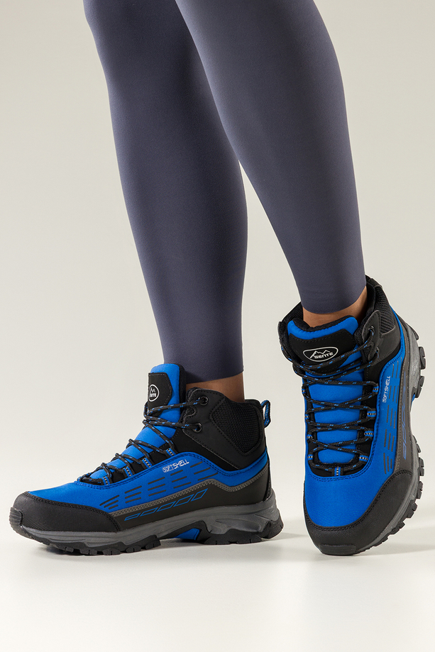Niebieskie buty trekkingowe damskie z czarnymi dodatkami sznurowane softshell Casu Y7994-4