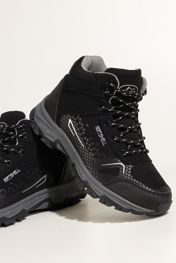 Czarne buty trekkingowe damskie z szarymi dodatkami sznurowane softshell Casu Y7997-8