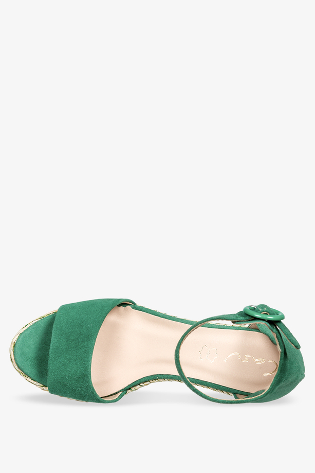 Zielone sandały skórzane damskie espadryle na ozdobnym koturnie PRODUKT POLSKI Casu 2339