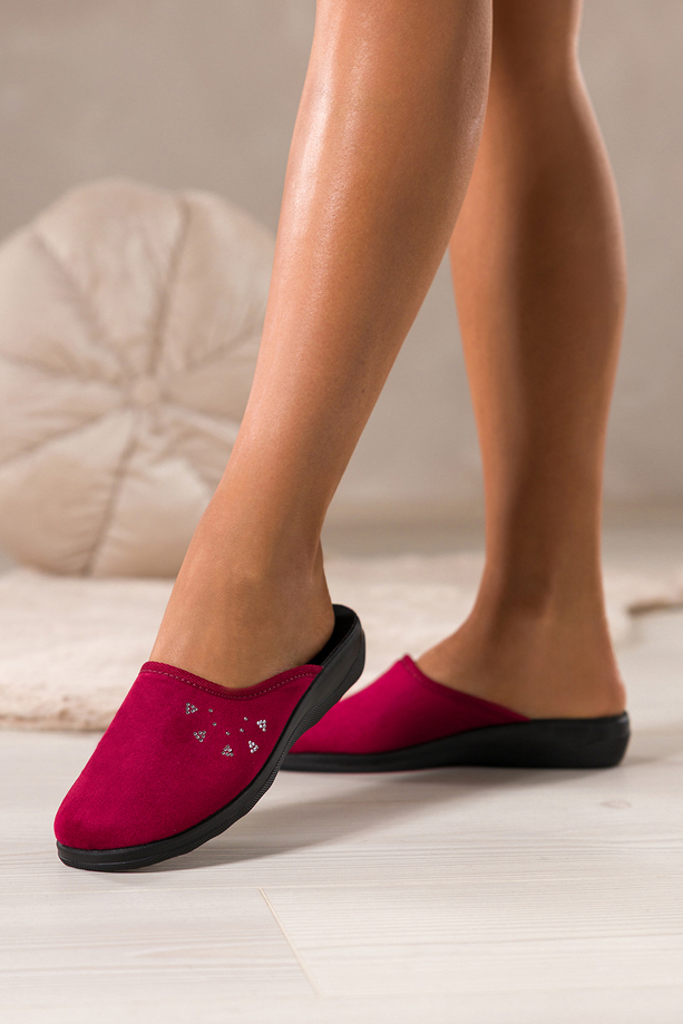 Bordowe kapcie damskie Inblu obuwie domowe z cyrkoniami XF99990S