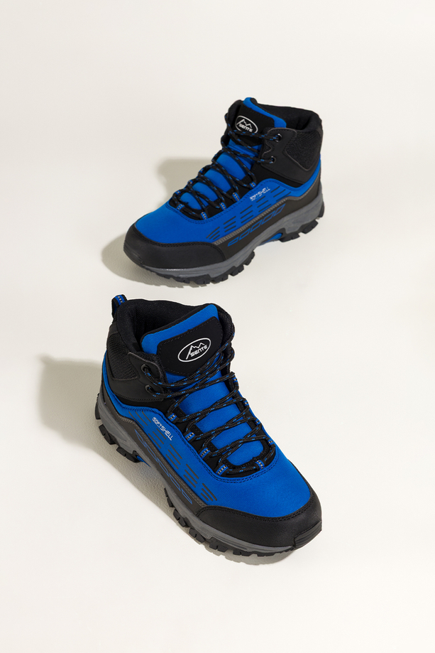Niebieskie buty trekkingowe damskie z czarnymi dodatkami sznurowane softshell Casu Y7994-4