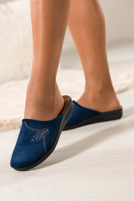 Granatowe kapcie damskie Inblu obuwie domowe z cyrkoniami wkładka soft XU999951