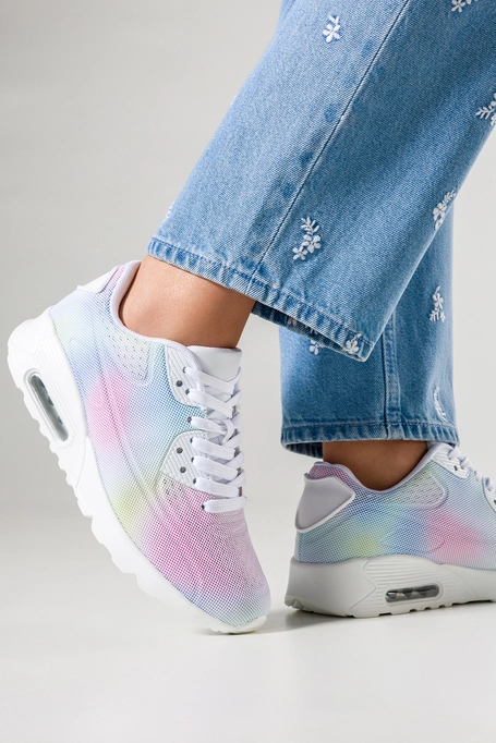 Kolorowe sneakersy damskie buty sportowe cieniowane na koturnie ze żłobieniami sznurowane Casu D802