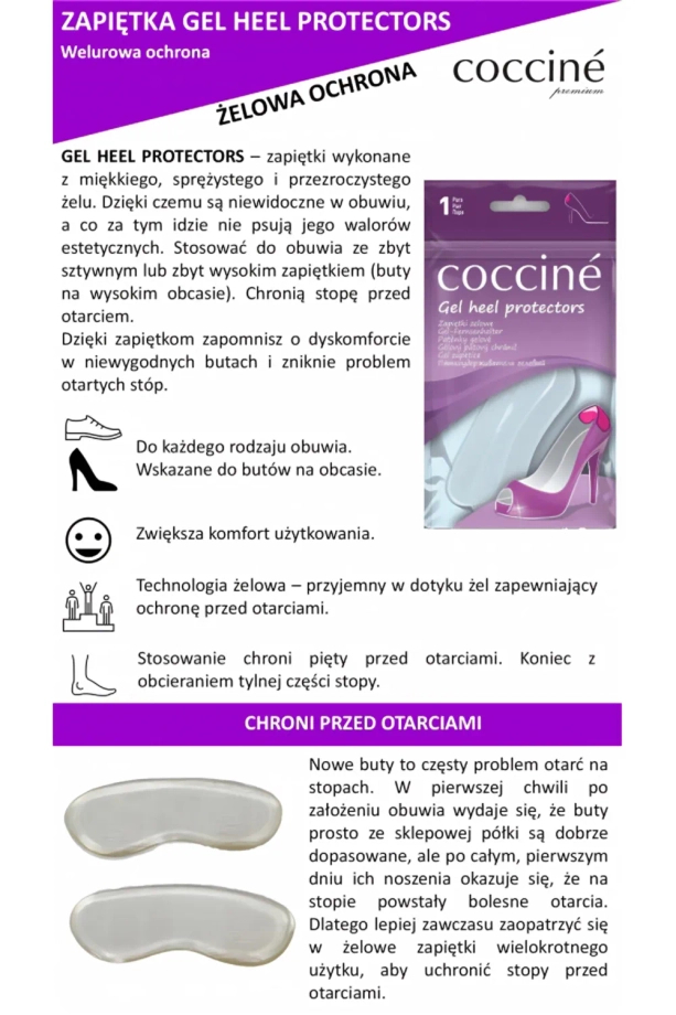 Ochronna zapiętka żelowa Coccine Gel Heel Protectors L/XL do obuwia na wysokim obcasie i z twardym zapiętkiem