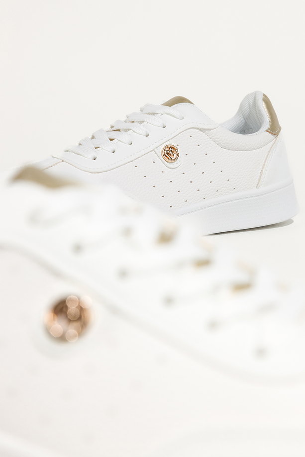 Białe sneakersy damskie buty sportowe z ozdobą złote wstawki sznurowane Casu DXU-39