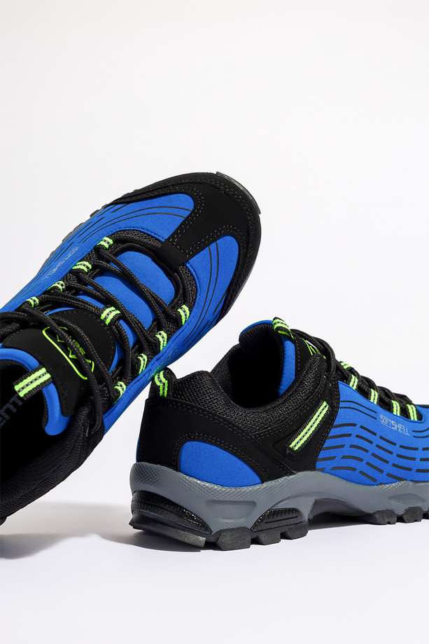 Niebieskie buty trekkingowe damskie z czarnymi dodatkami sznurowane softshell Casu B1528-6