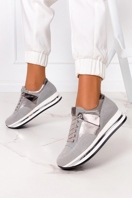 Szare sneakersy Kati buty sportowe sznurowane polska skóra 7099