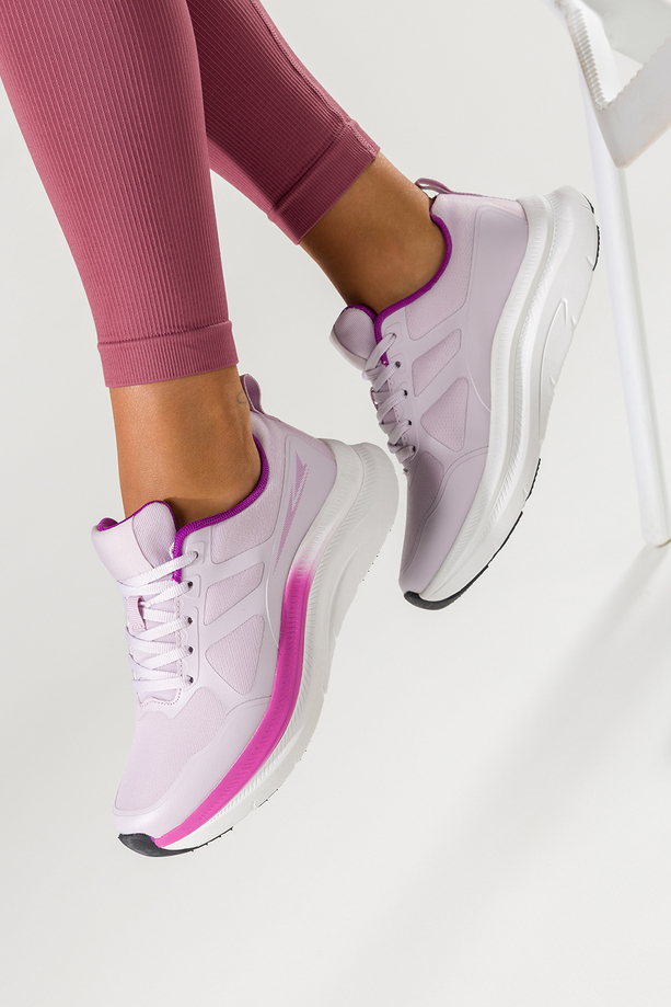 Fioletowe sneakersy damskie buty sportowe na siłownię biała platforma fioletowe wstawki sznurowane Casu 9026-3