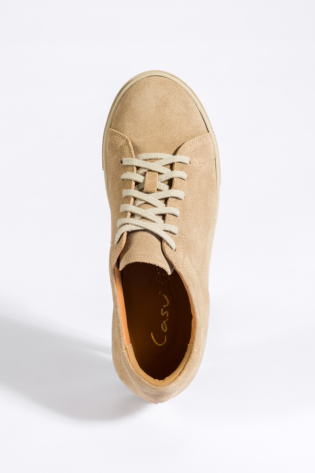 Beżowe sneakersy skórzane damskie creepersy sznurowane PRODUKT POLSKI Casu 2691