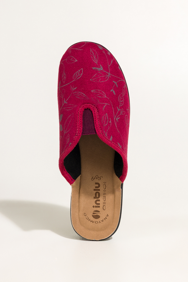 Bordowe kapcie damskie Inblu obuwie domowe guma w cholewce wzór liści wkładka soft XU999950