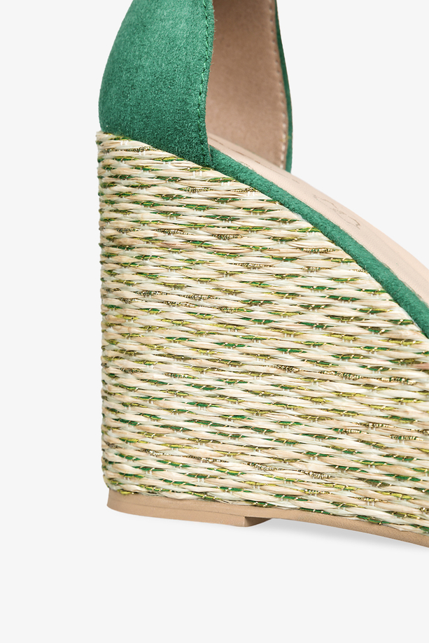 Zielone sandały skórzane damskie espadryle na ozdobnym koturnie PRODUKT POLSKI Casu 2339