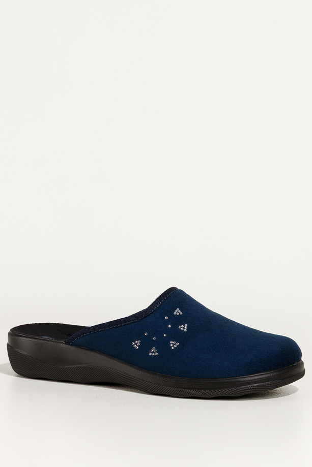 Granatowe kapcie damskie Inblu obuwie domowe z cyrkoniami XF99990S