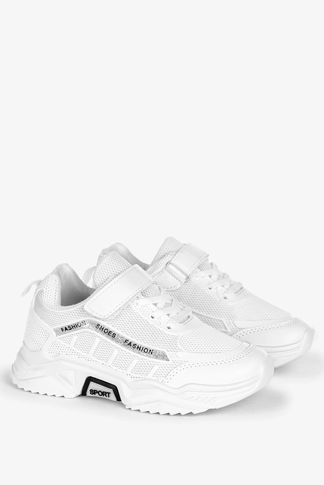 Białe buty sportowe na rzep brokatowy pasek Casu 18/3/21/M