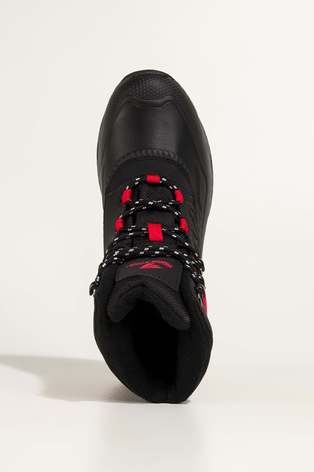 Czarne buty sportowe trekkingowe damskie wodoodporne na bieżnikowanej podeszwie sznurowane czerwone wstawki Casu 7688-6D