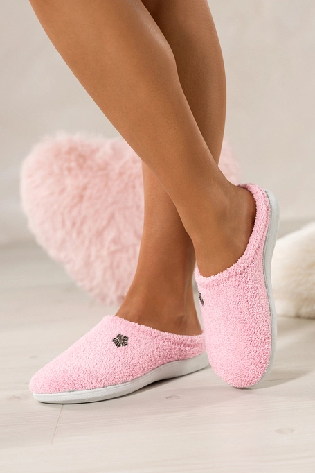 Różowe kapcie damskie Inblu obuwie domowe ozdobny stalowy kwiatek VX689899