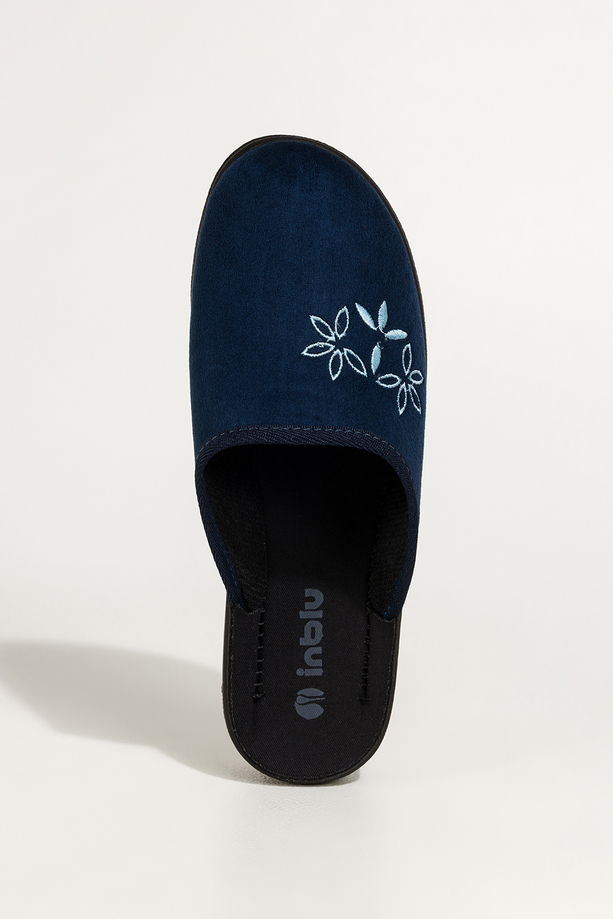 Granatowe kapcie damskie Inblu obuwie domowe z haftowanymi kwiatami XF99994S