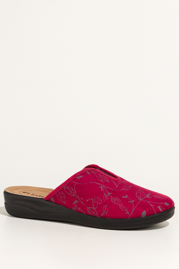 Bordowe kapcie damskie Inblu obuwie domowe guma w cholewce wzór liści wkładka soft XU999950