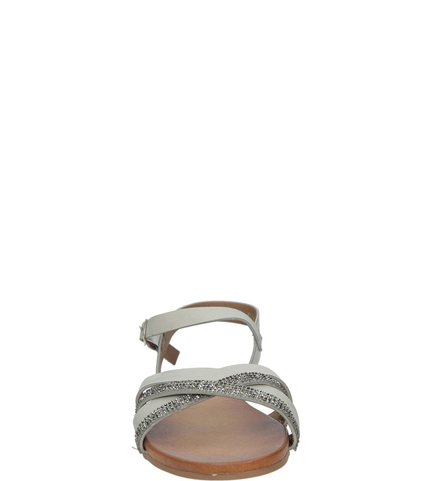 Szare lekkie sandały płaskie z mieniącymi się kryształkami Casu K18X11/G