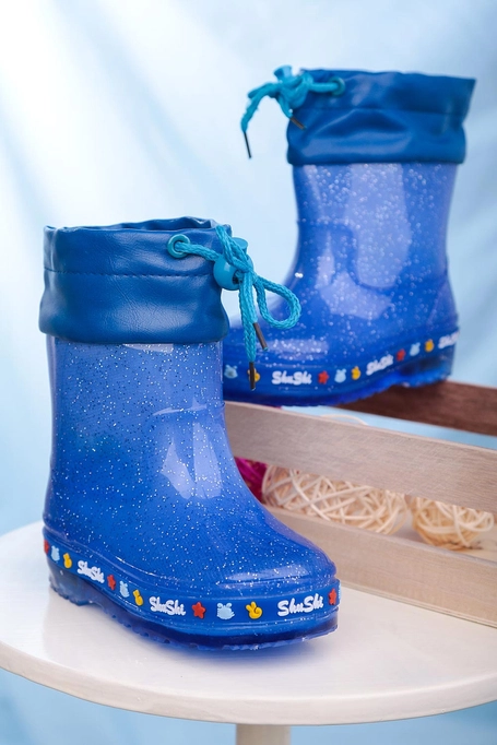 Niebieskie kalosze brokatowe ze ściągaczem Casu L11