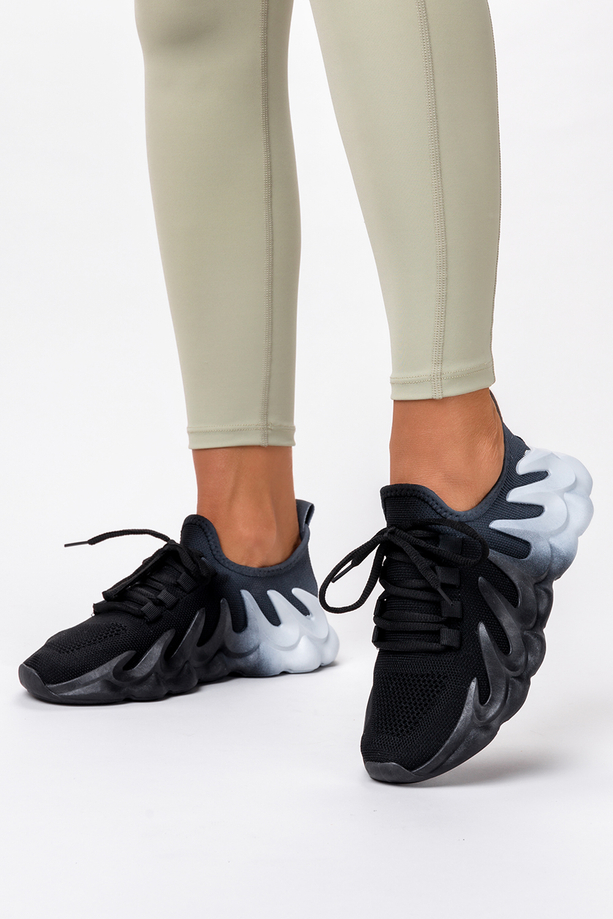 Czarne sneakersy na platformie buty sportowe sznurowane Casu VL198P